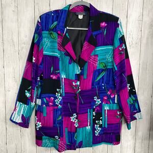 Willow Ridge Vintage One Button Artsy Floral Long Sleeve Pockets Blazer Large